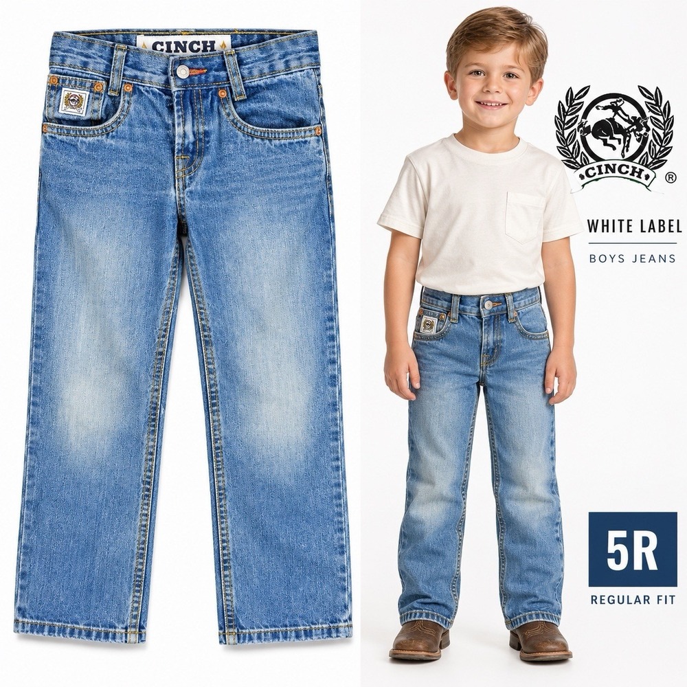 Cinch White Label Boys Jeans 5 R Light Wash Relaxed Fit Adjustable Waist Western